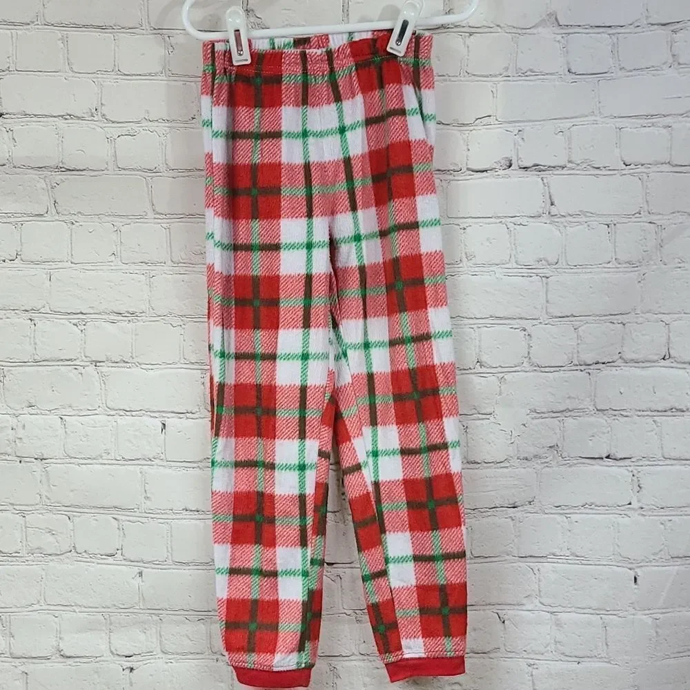 Rudolph Girls Holiday Pajamas 2pc Red Plaid Fleece Sleep Set Festive 6/6X PJs